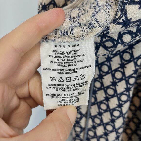 CARTONNIER Size 0 Anthropologie Flat Front Ankle Pants Geometric Beige Navy Blue - Picture 8 of 8